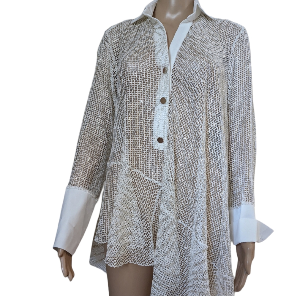 Marks Ther Paris White and Gold Mesh Beach Coverup